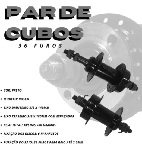 Par de Cubos Rosca Freio Disco Aço 36f Porca Aperto
