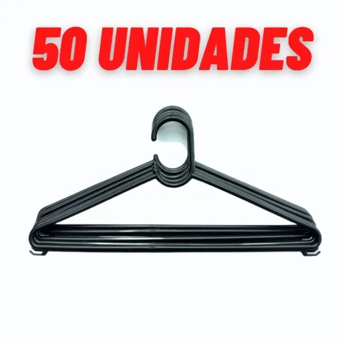 Cabides de Roupa Tradicional Adulto Plástico Preto kit com 50 unidades [NOVO]