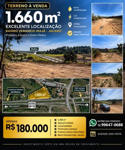 Terreno 1.660m bairro VeraneioIraja - Jacareí