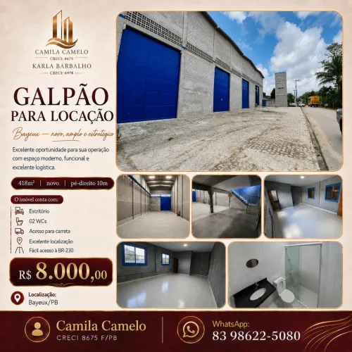 Galpão comercial em Bayeux Novo 418m2