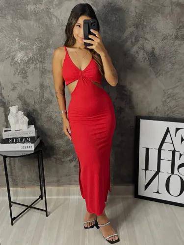 vestido longo vermelho tecido anarruga novo