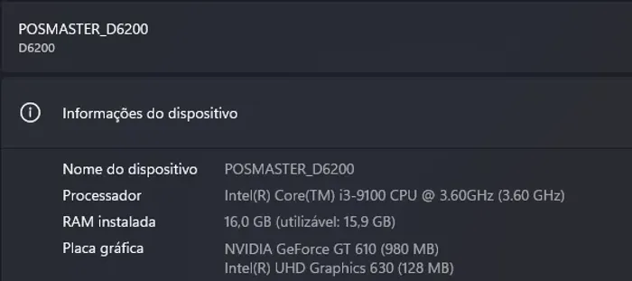 CPU Intel Core i3-9100 - 3.6GHz - 16GB DDR4 - 256GB SSD - Vídeo NVIDEA 1GB - Wifi/Bluetoot