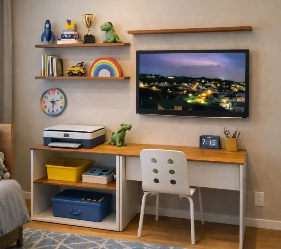 Mesa com pratileiras em mdf 