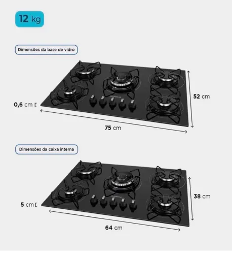 Cooktop Mondial 5 Bocas CTG-03 Preto/Inox - Novo