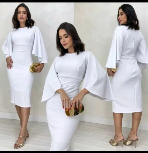 Vestido midi Branco noivado casamento