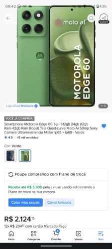 CELULAR MOTO EDGE 60 PERFEITO ESTADO