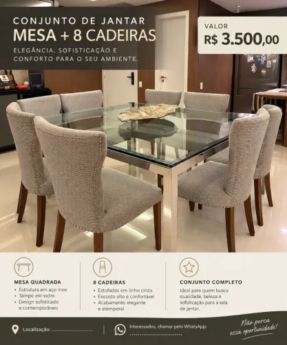 Mesa de jantar com 8 cadeiras