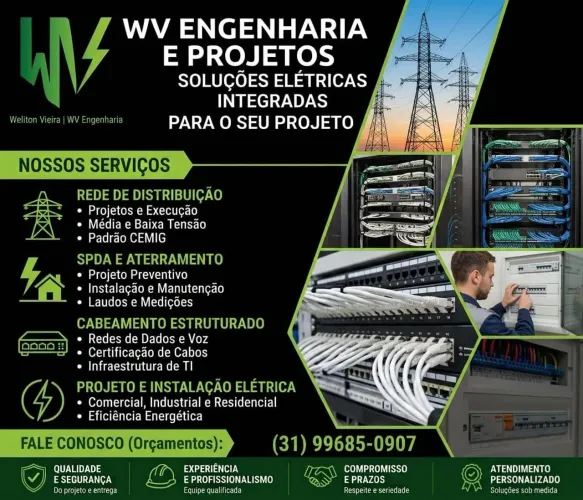 Projetos Elétricos, Fotovoltaico, SPDA, eletricista e Padrão CEMIG