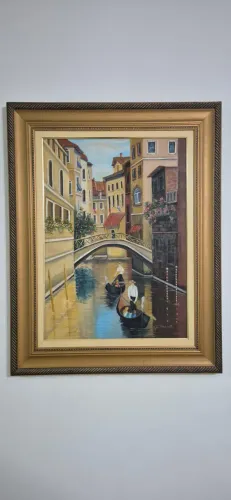 Quadro Pintura Vintage Antigo (Óleo sobre tela) Veneza Assinado por Gilda Massoti 72x92cm