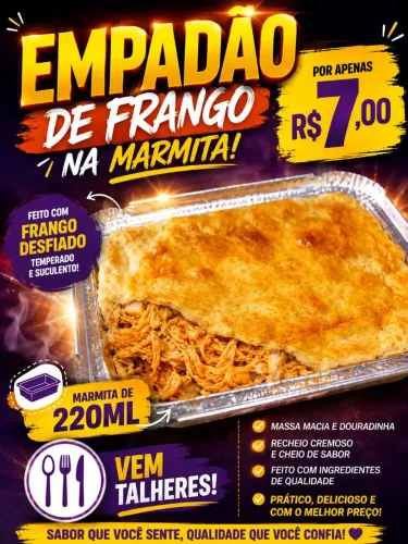 Empadão de frango, coxinha e muito mais