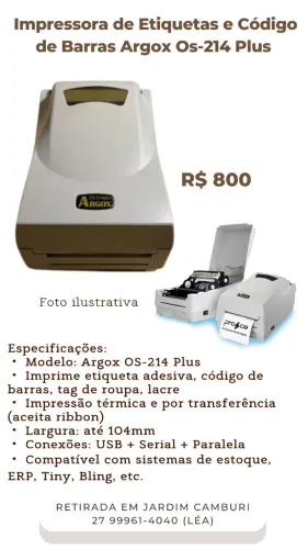 Impressora de etiquetas e códigos de barra Argox OS 214 plus