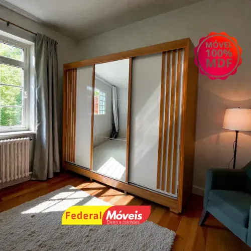 Guarda Roupa 100% MDF c/ Espelho 4 Gavetas 3 Portas - Promoção!