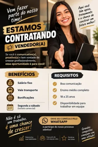 Vaga de emprego para vendedor (a)
