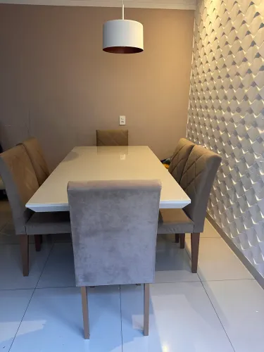 Mesa tampo de vidro 6 cadeiras