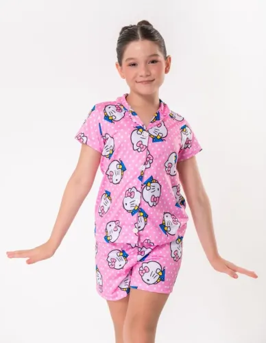 pijama americano infantil hello kitty bolinhas rosa