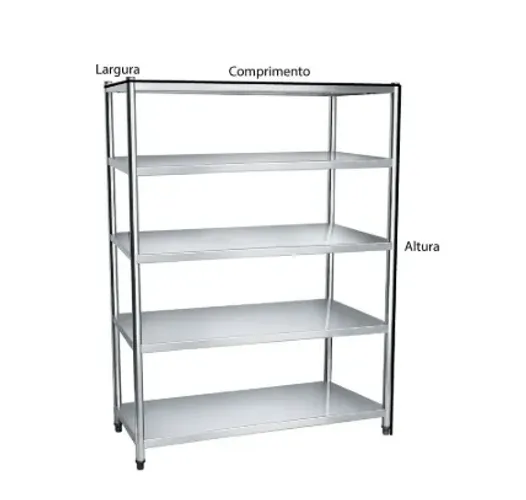 1 unidade | Estante em Aço Inoxidável com 5 Prateleiras Lisas - 1,2m (120x50x200cm)