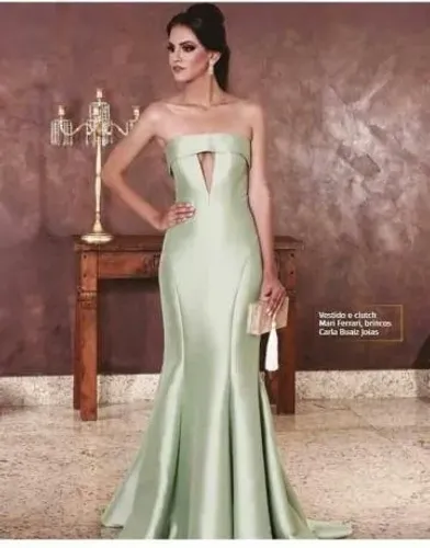 Vestido formatura ou madrinha de casamento verde menta clássico alta costura elegante
