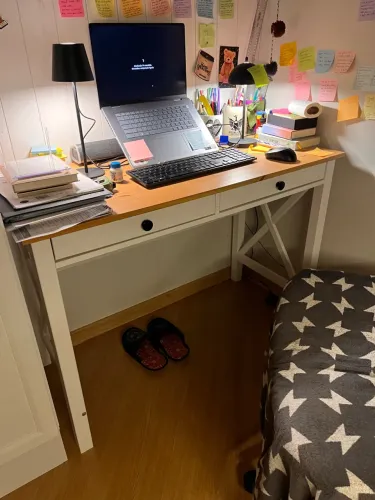 Mesa Escritorio Branca e Madeira