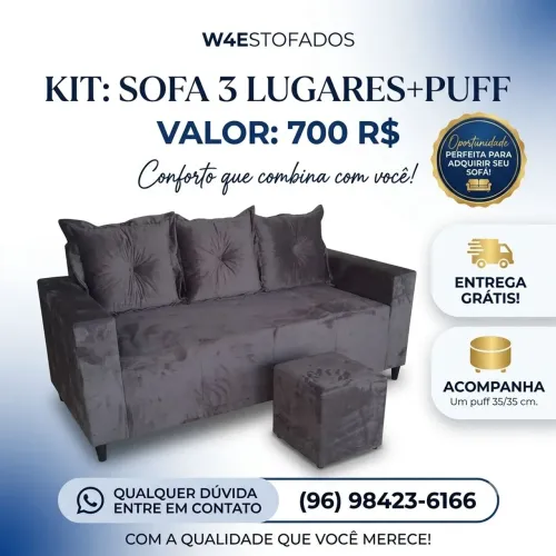 Kit: Sofá 3 lugares+puff
