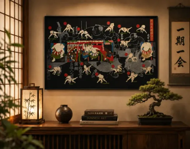 Poster de sumo grande - "sogara yuzen papers" - decoração oriental (não acompanha moldura)