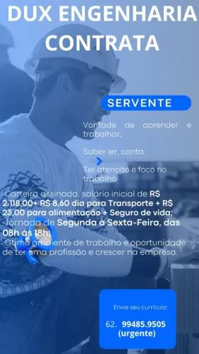 Vaga de Servente (meio-oficial) Laboratório de concreto