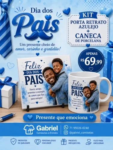 kit Caneca de Porcelana + Porta retrato de azulejo 15x15