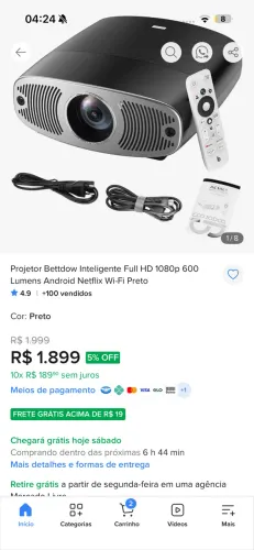 Projetor Bettdow Ac1061 Inteligente Full HD 1080p 600 Lumens Android Netflix Wi-Fi