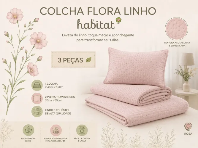 Colcha flora linho tamanhos diversos 